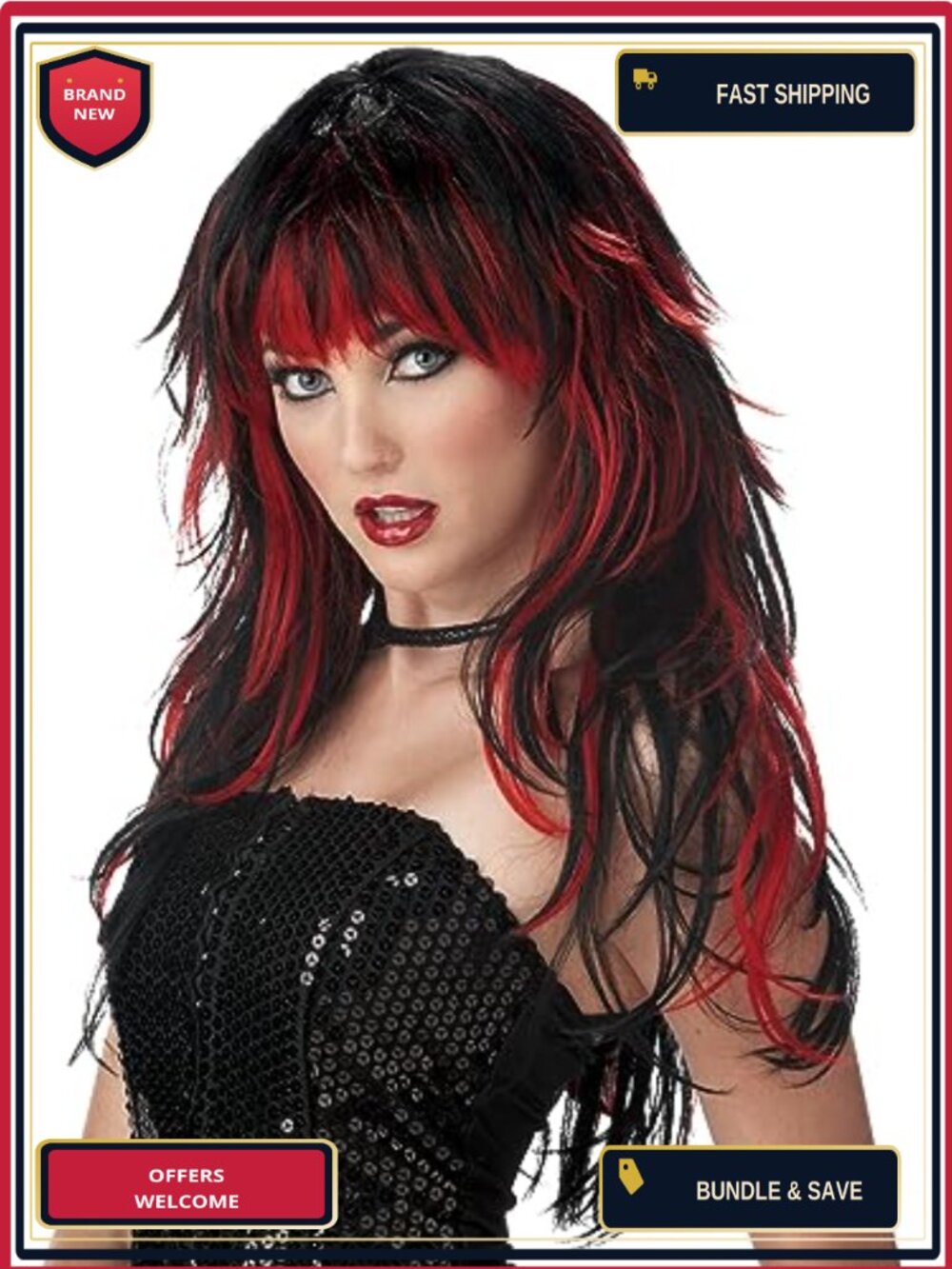 Long Teased Vampire Wig with Fringe Bangs Synthetic Costume Hair